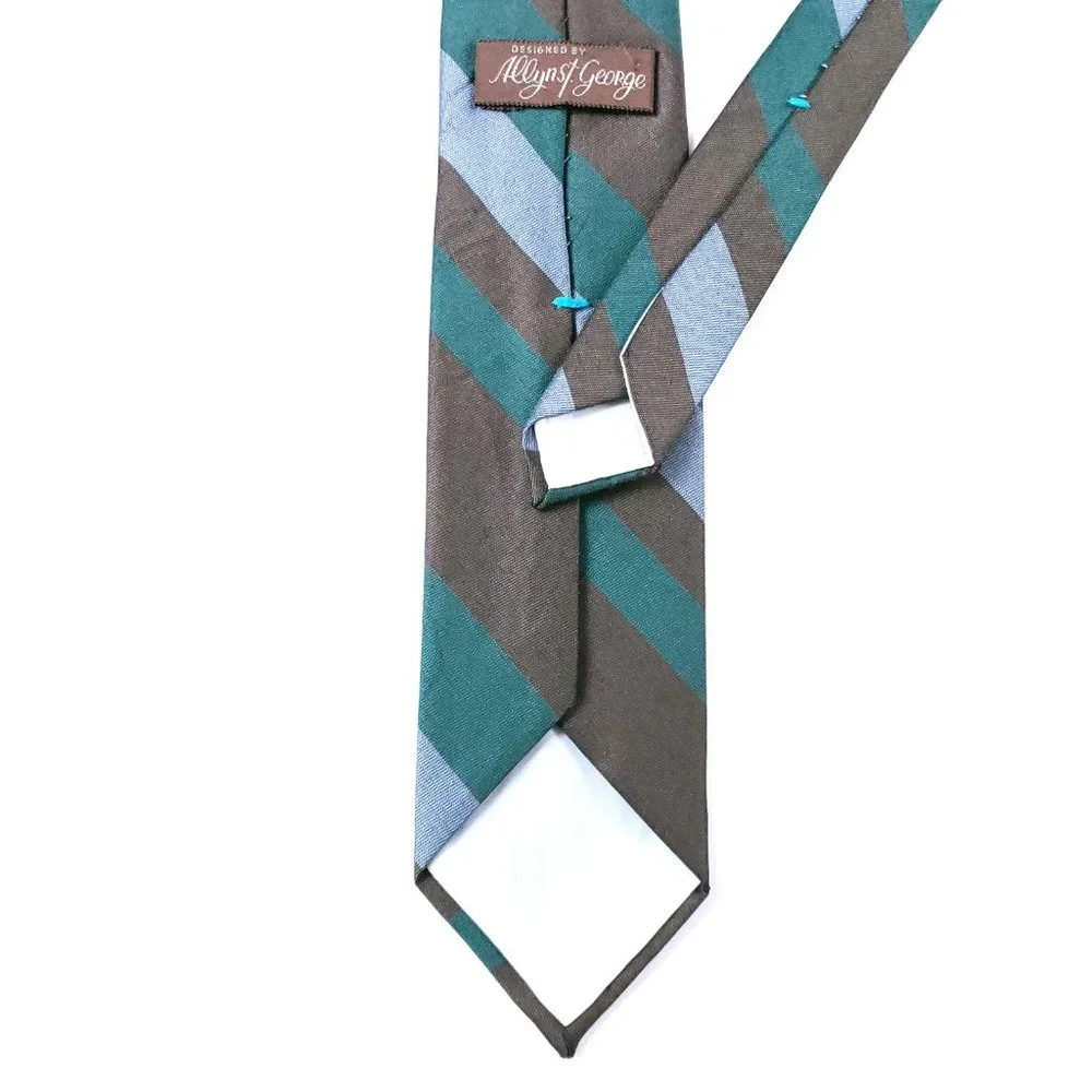 Allyn st George Men Necktie Striped Brown Green Geometric 58x2.5 - NWOT